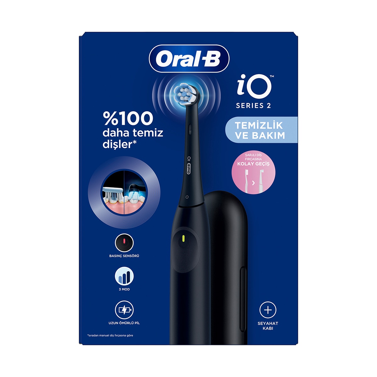  ORAL-B ORAL-B Oral-B iO2 Gece Siyahı Şarjlı Diş Fırçası 1 Diş Fırçası Başlığı 1 Seyahat Kutusu  1 of 6 