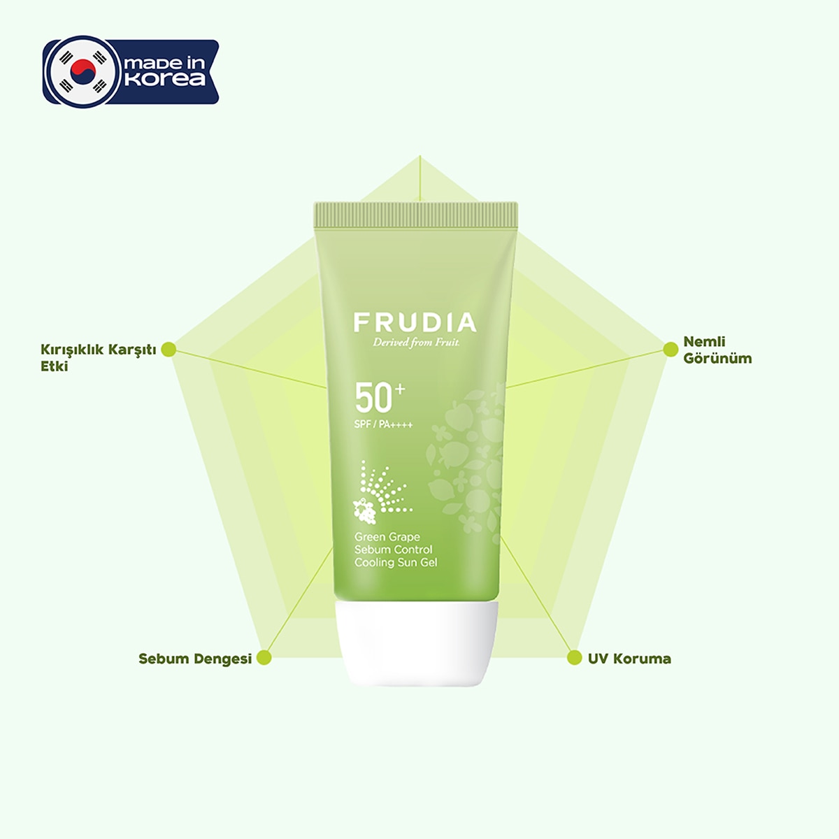 FRUDIA FRUDIA Frudia Green Grape Sebum Kontrolü Sağlayan Serinletici Yüz Güneş Kremi SPF50+ PA++++ 50g 1 of 8