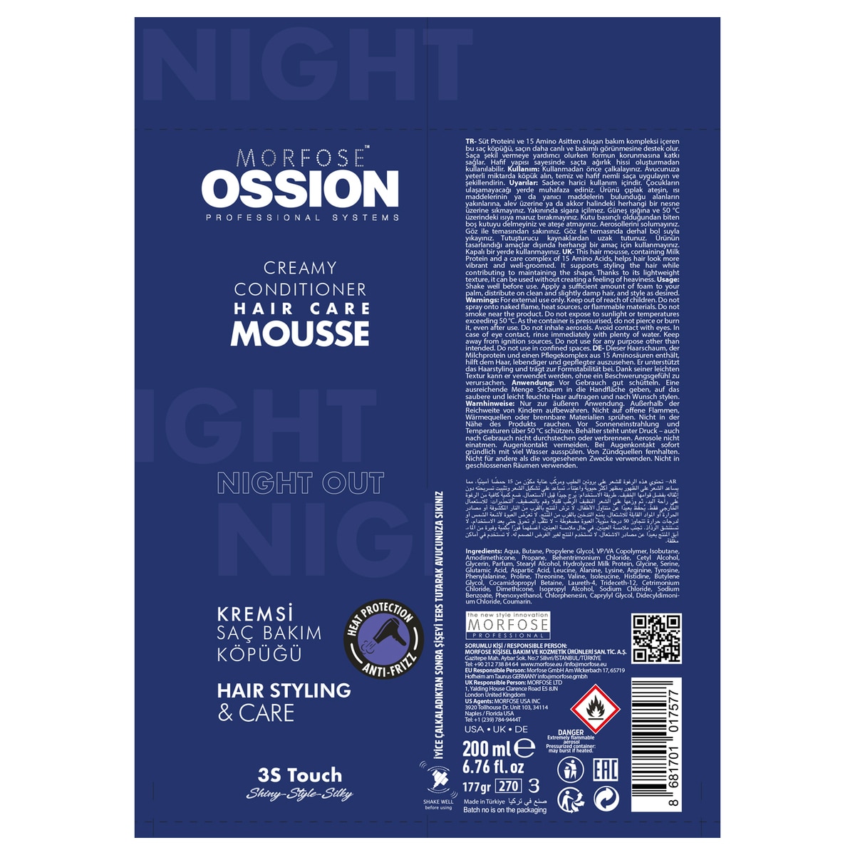MORFOSE MORFOSE EXC. Morfose Ossion Night Out Kremsi Saç Bakım Köpük 200 ml 1 of 6