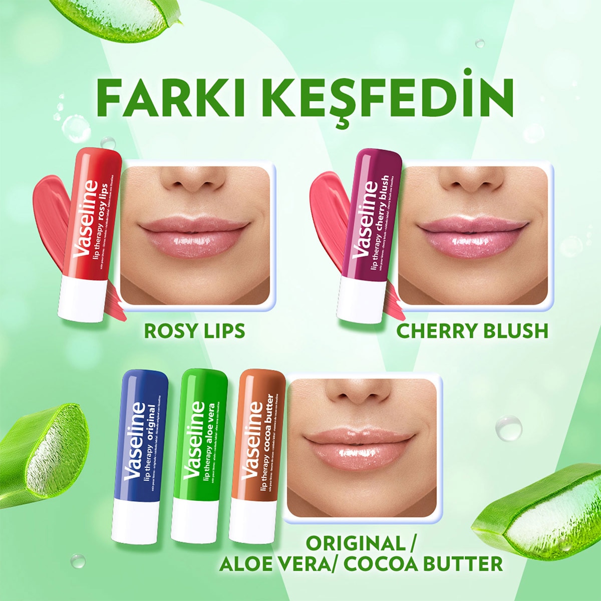  VASELINE VASELINE Vaseline Aloe Vera Dudak Bakım Kremi ve Dudak Parlatıcısı 4.8 g  1 of 9 