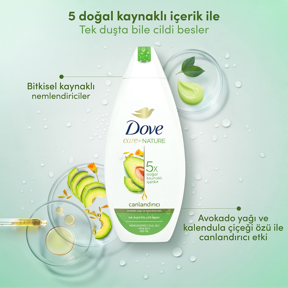 DOVE DOVE Dove Nemlendirici Duş Jeli Avokado Yağı ve Kalendula Özü 450 ml 1 of 5