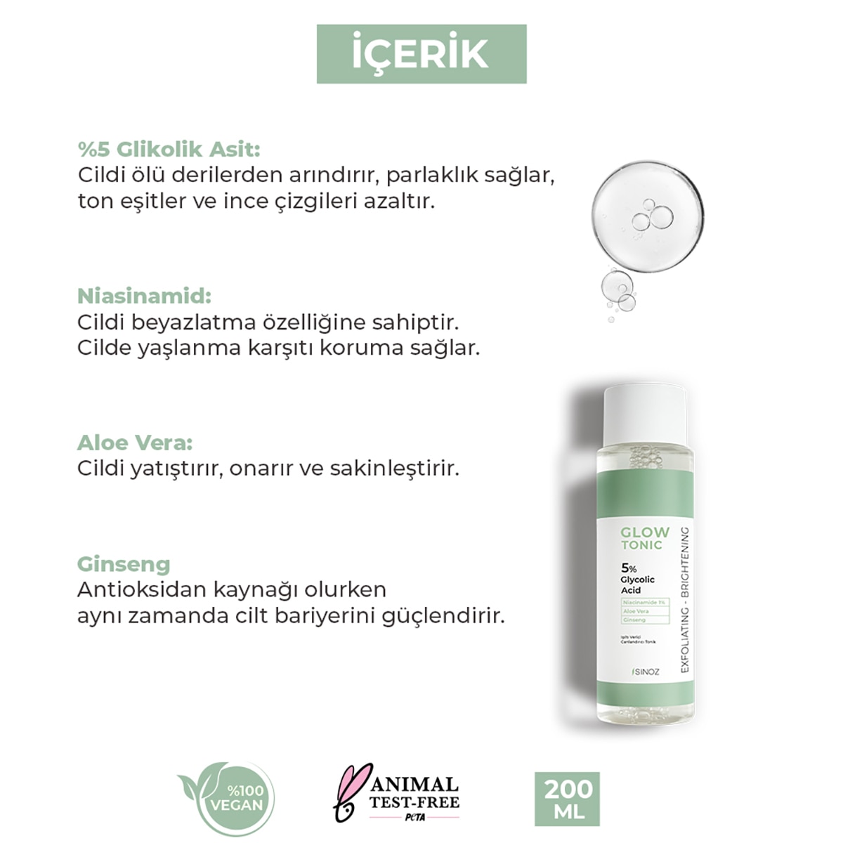  SİNOZ SINOZ Sinoz Glikoik Asit Işıltı Etkili Tonik 200 ml  1 of 7 