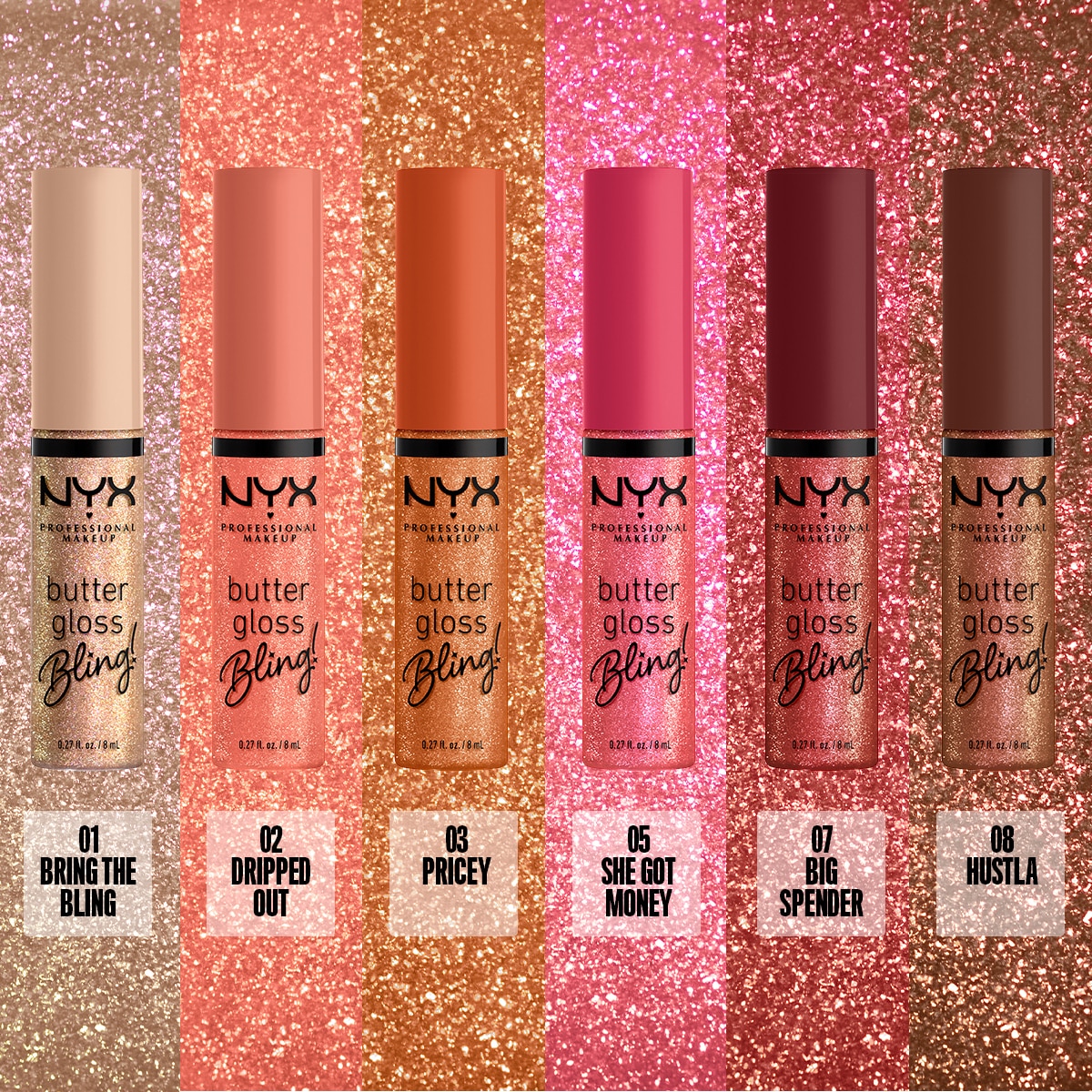  NYX NYX Nyx Professional Makeup Butter Gloss Bling Işıltılı Dudak Parlatıcısı 07 Big Spender  1 of 7 
