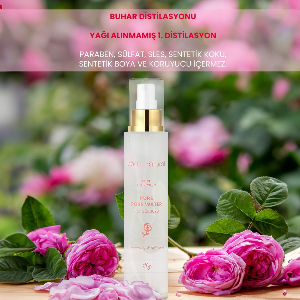 BADE NATURAL BADE NATURAL Bade Natural Saf Gül Suyu Nemlendirici ve Ferahlatıcı 100 ml 1 of 5