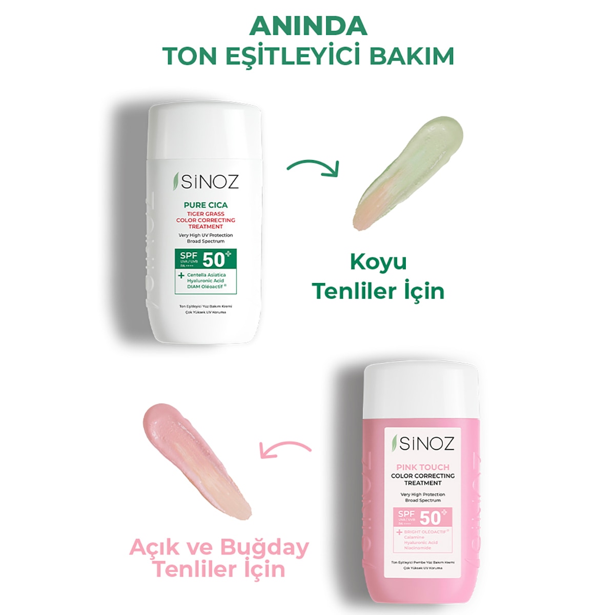 SİNOZ SINOZ Sinoz Cica Ton Eşitleyici Yüz Güneş Koruyucu Losyon SPF50+ 50 ml 1 of 8