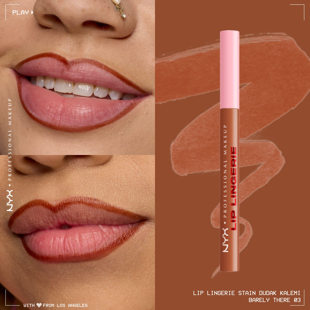 NYX NYX Nyx Professional Makeup Lip Lingerie Stain Dudak Kalemi 03 Barely There 1 of 11