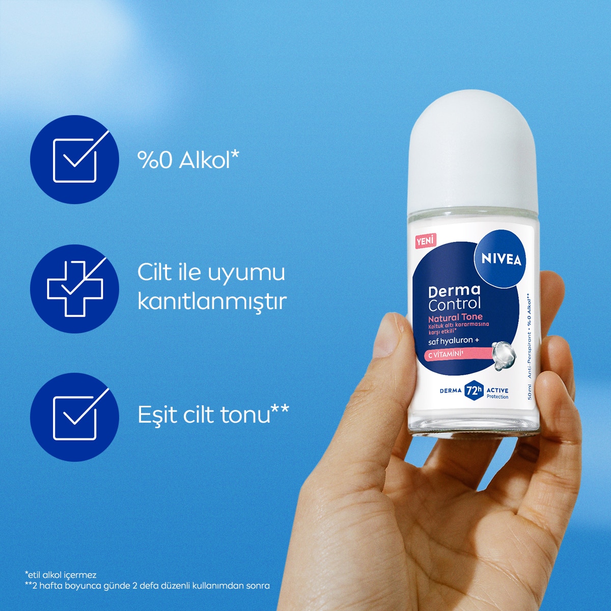  NIVEA NIVEA DEO Nivea Derma Control Natural Tone Hyaluronik Asit, C Vitamini Kadın Roll On 50 ml  1 of 6 