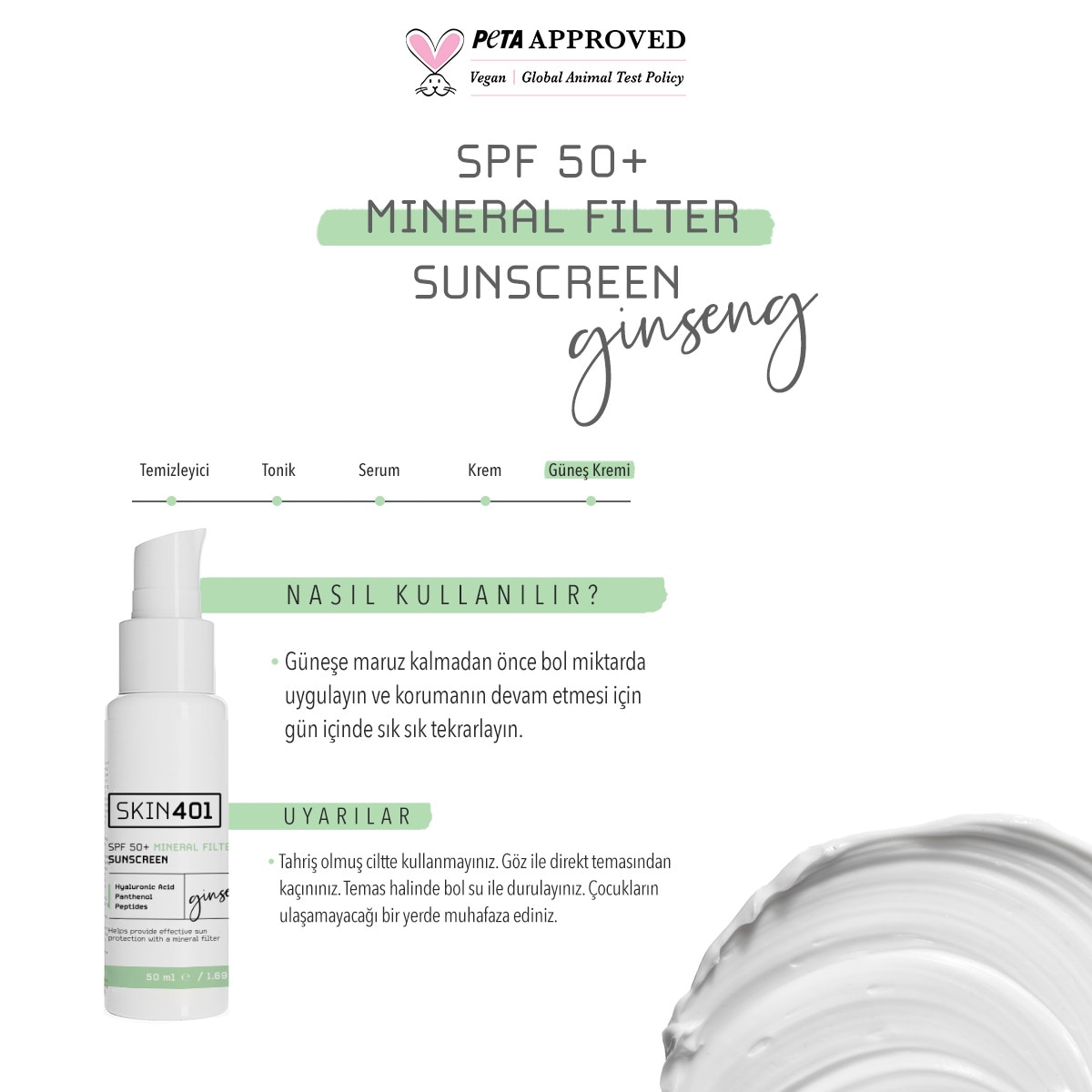  SKIN401 SKIN401 Skin401 Mineral Filtre Güneş Kremi Spf50 50 ml  1 of 4 