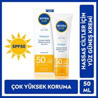  NIVEA SUN NIVEA SUN Nivea Sun SPF50 Hassas Yatıştıran Nemlendirici Yüz Güneş Kremi 50 ml  1 of 1 