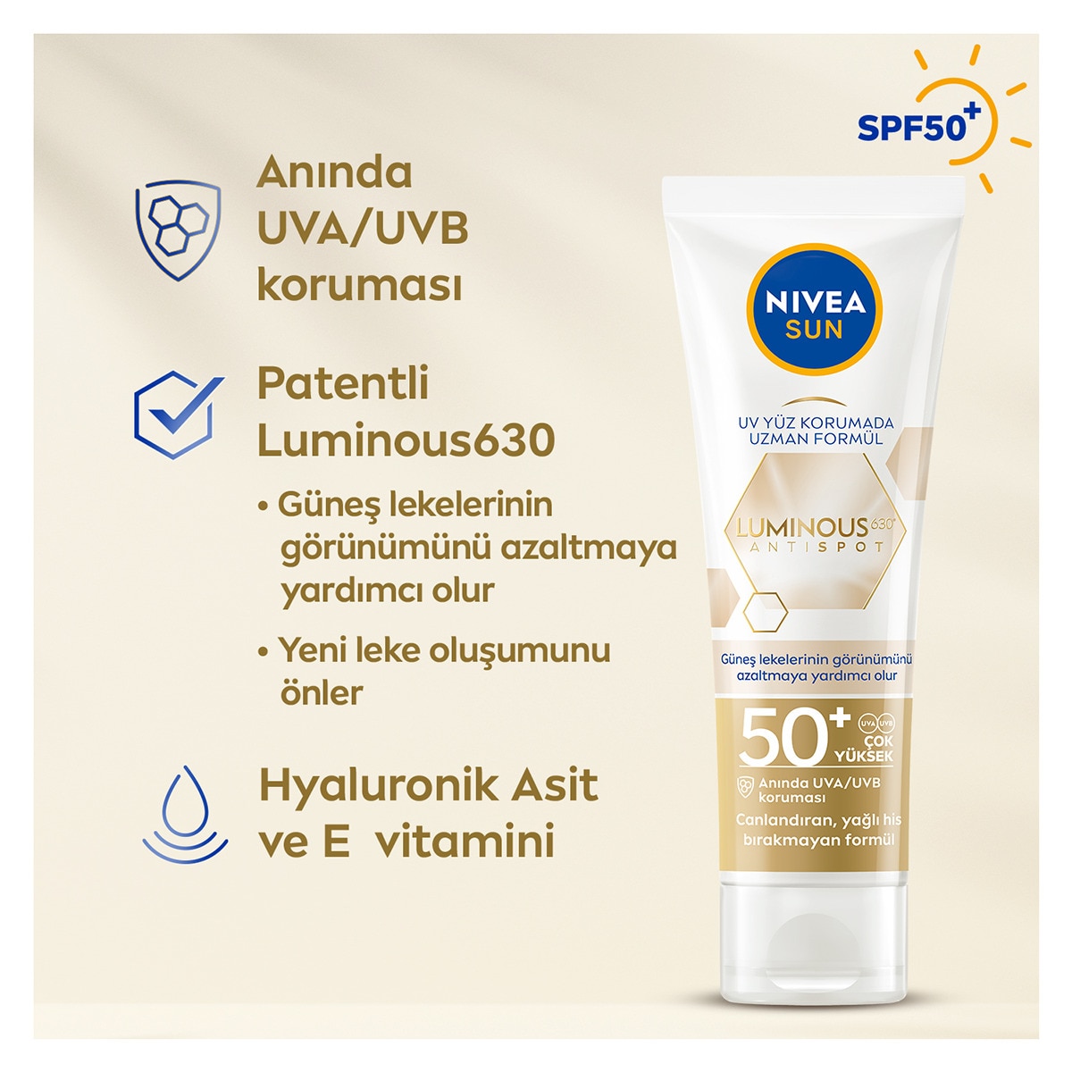  NIVEA SUN NIVEA SUN Nivea Sun Luminous630 Yüz Güneş Koruyucu Krem Spf50+ 40 ml  1 of 9 