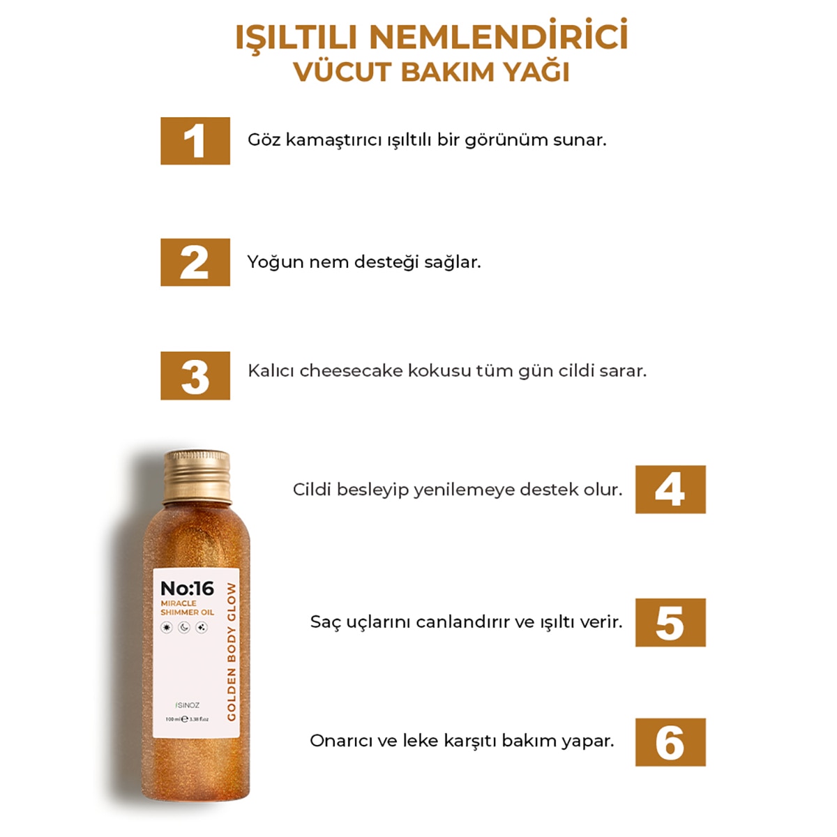 SİNOZ SINOZ EXC. Sinoz No:16 Işıltılı Saç ve Vücut Bakım Yağı Parıltılı Nemlendirici Bakım 100 ml 1 of 7