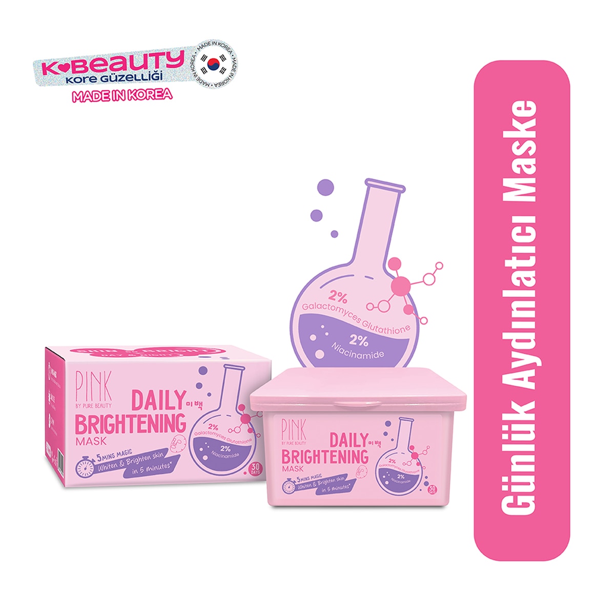 PURE BEAUTY PURE BEAUTY Pink By Pure Beauty Aydınlatıcı Günlük Maske 30'lu 1 of 5