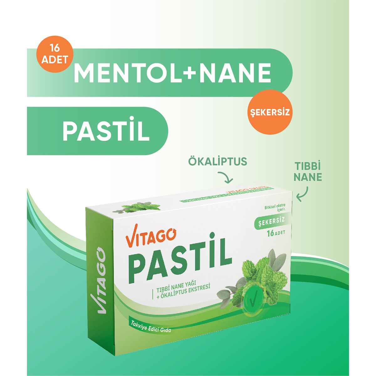  VITAGO EXC. VITAGO EXC. Vitago Pastil Tıbbi Nane Ökaliptus Yağı 16'lı  1 of 6 