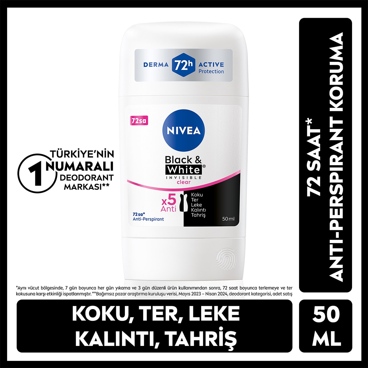 Nivea Kadın Stick Deodorant Black&amp;White Invisible Clear 50 ml