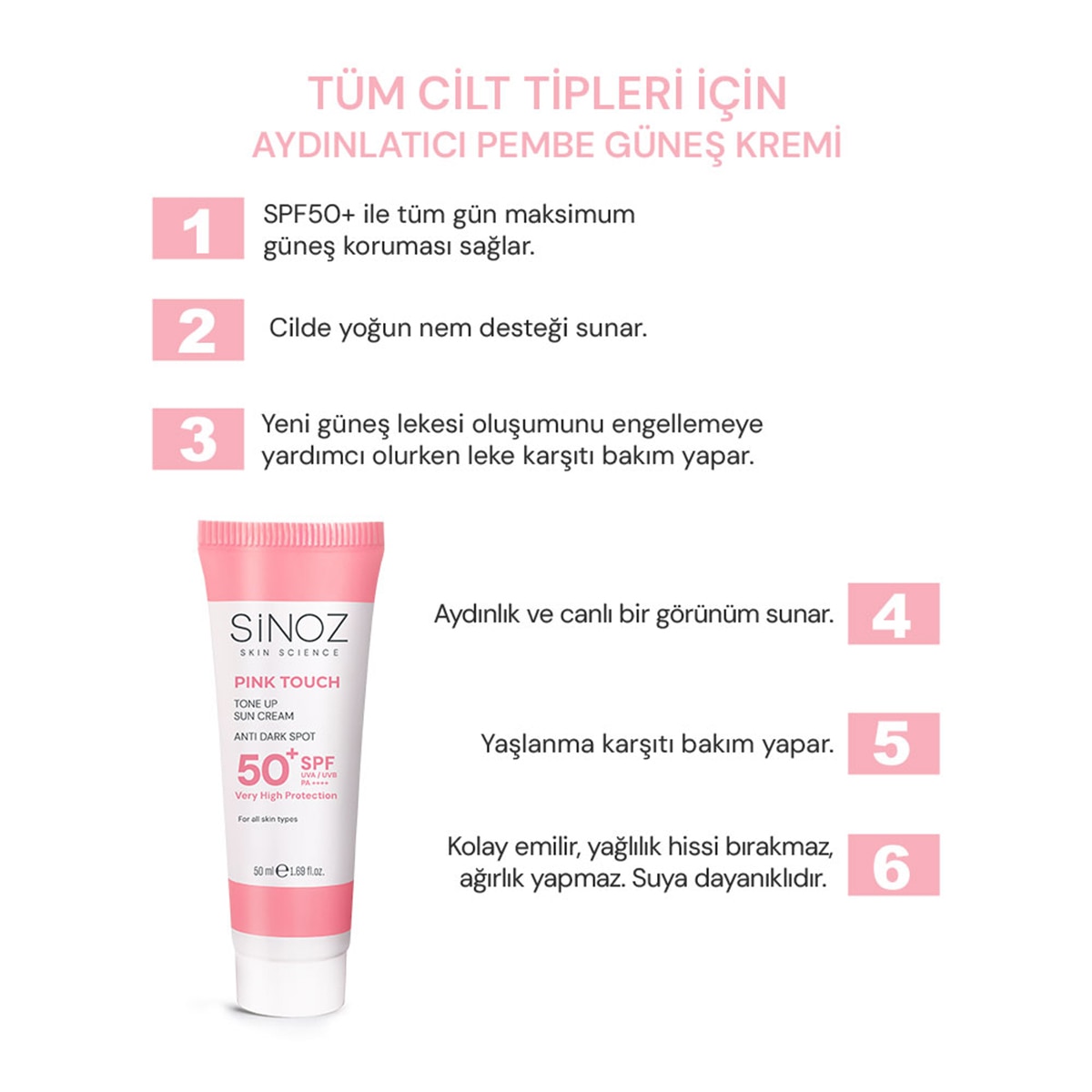  SİNOZ SINOZ Sinoz Leke Karşıtı Yüz Güneş Kremi SPF50+ 50 ml  1 of 8 