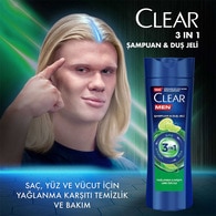  CLEAR CLEAR Clear Men 3in1 Şampuan & Duş Jeli Yağlanma Karşıtı Lime Özü 350 ml  1 of 7 