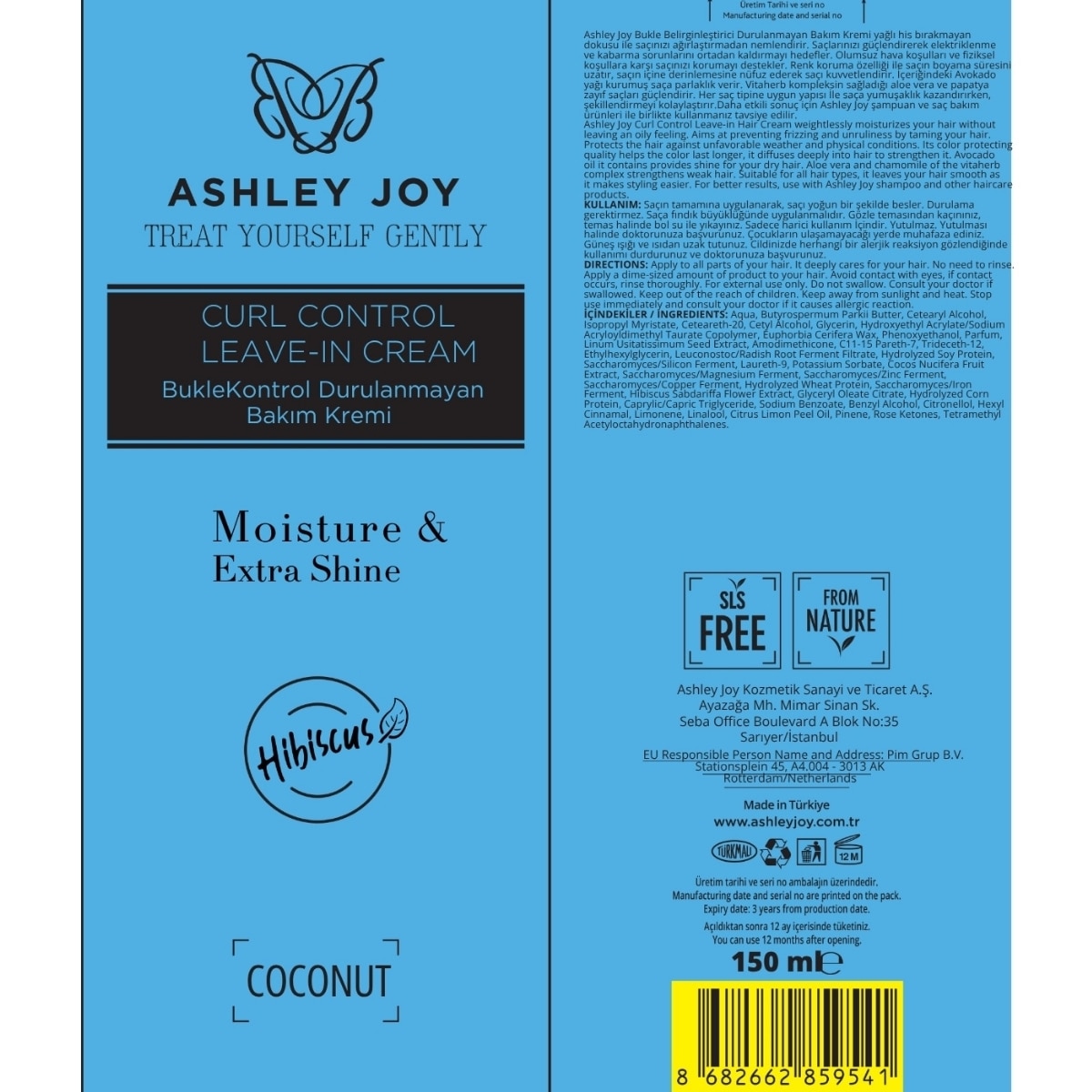  ASHLEY JOY ASHLEY JOY Ashley Joy Bukle Belirginleştirici Kıvırcık ve Dalgalı Saçlara Özel Durulanmayan Bakım Kremi 150 ml  1 of 6 