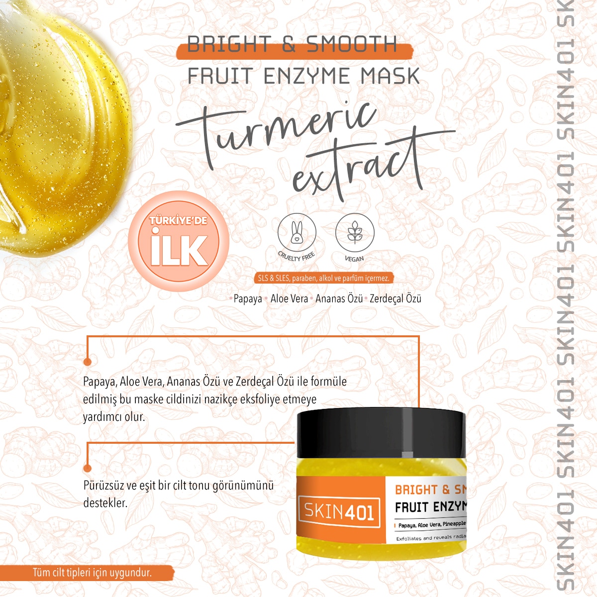  SKIN401 SKIN401 Skin401 Aydınlatıcı ve Pürüzsüzleştirici Meyve Enzim Jel Maskesi 100 ml  1 of 4 