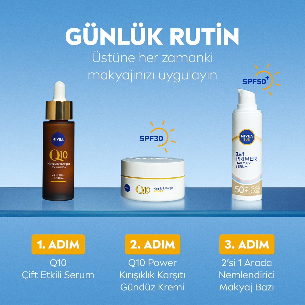  NIVEA SUN NIVEA SUN Nivea Sun SPF50 2'si 1 Arada UV Koruma & Pürüzsüzlük Primer Serum 30 ml  1 of 6 