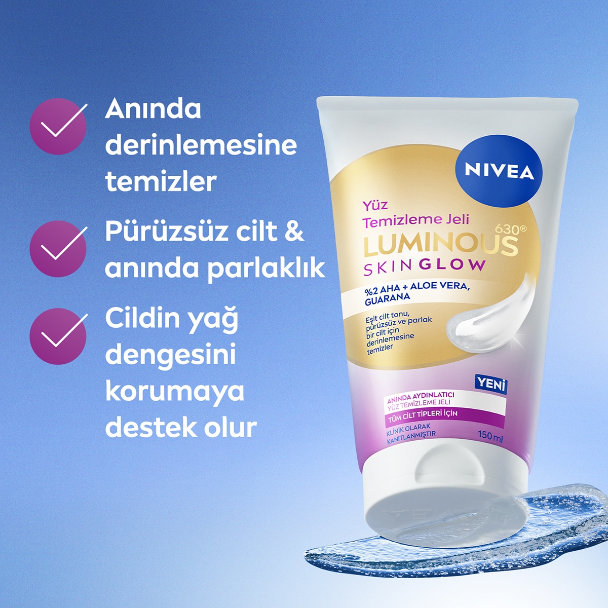 NIVEA VISAGE NIVEA VISAGE Nivea Luminous630 Skin Glow Aloe Vera Anında Aydınlatıcı Yüz Temizleme Jeli 150 ml 1 of 7