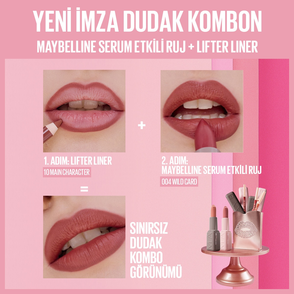  MAYBELLINE MAYBELLINE Maybelline New York Serum Etkili Hyaluronik Asit ve Besleyici Yağ İçeren Ruj Satin Wild Card 004  1 of 10 