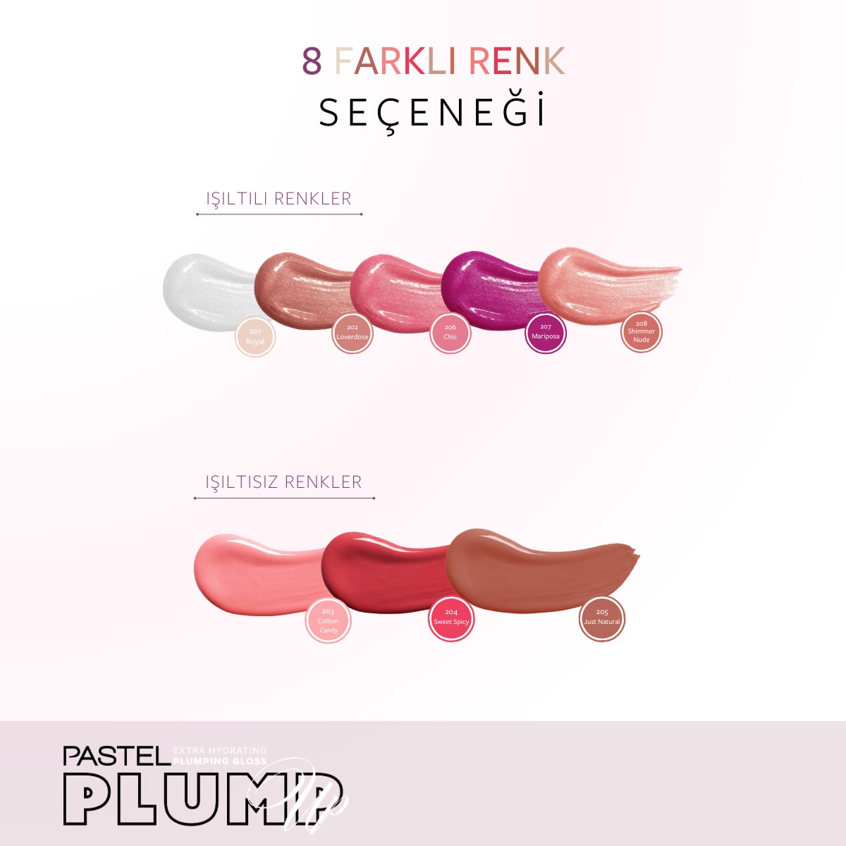  PASTEL PASTEL Pastel Plump Up Extra Hydrating Plumping Gloss Dolgunlaştıran Dudak Parlatıcısı 208 Shimmer Nude  1 of 8 