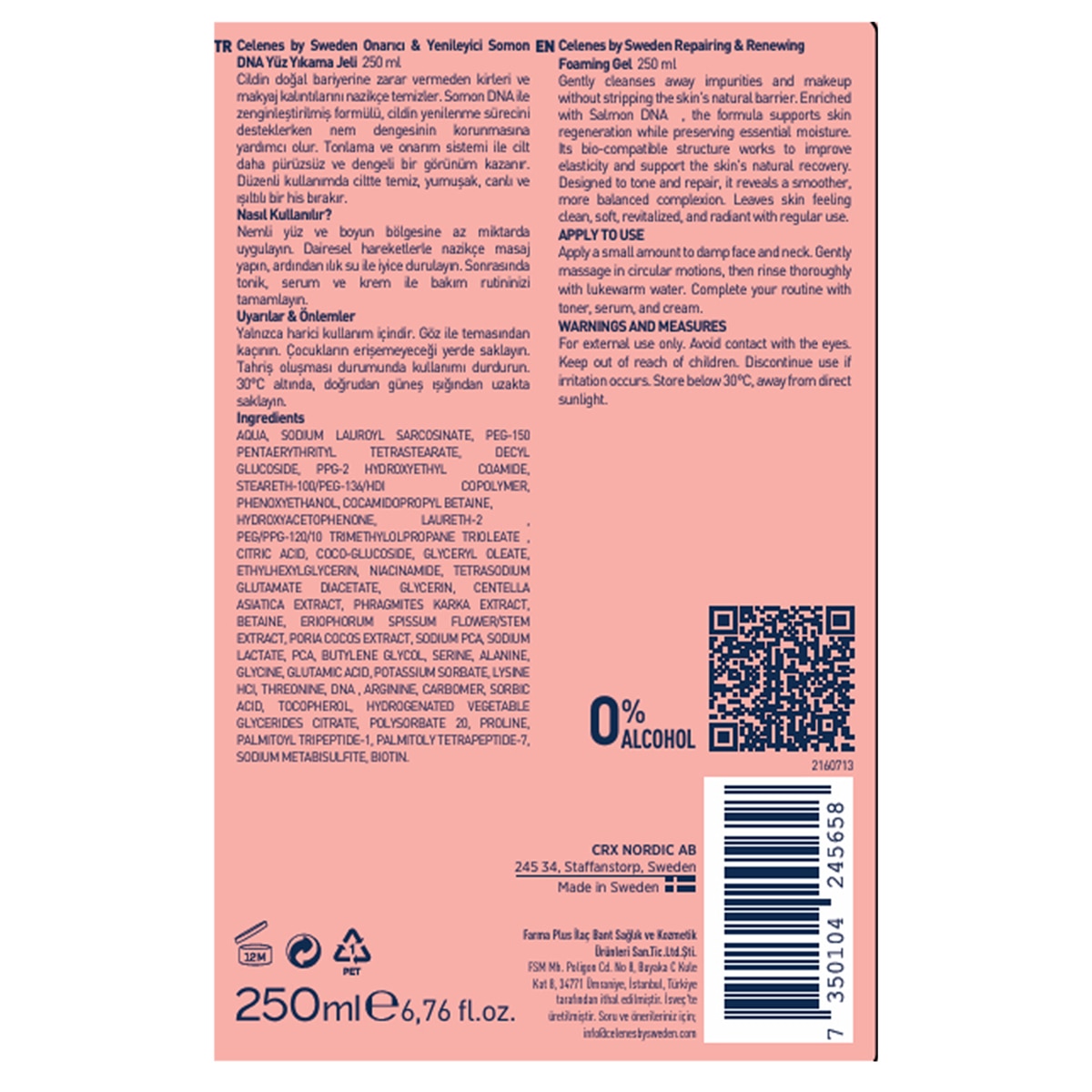  CELENES CELENES Celenes Somon DNA PDRN Onarıcı & Yenileyici Yüz Yıkama Jeli 250 ml  1 of 6 