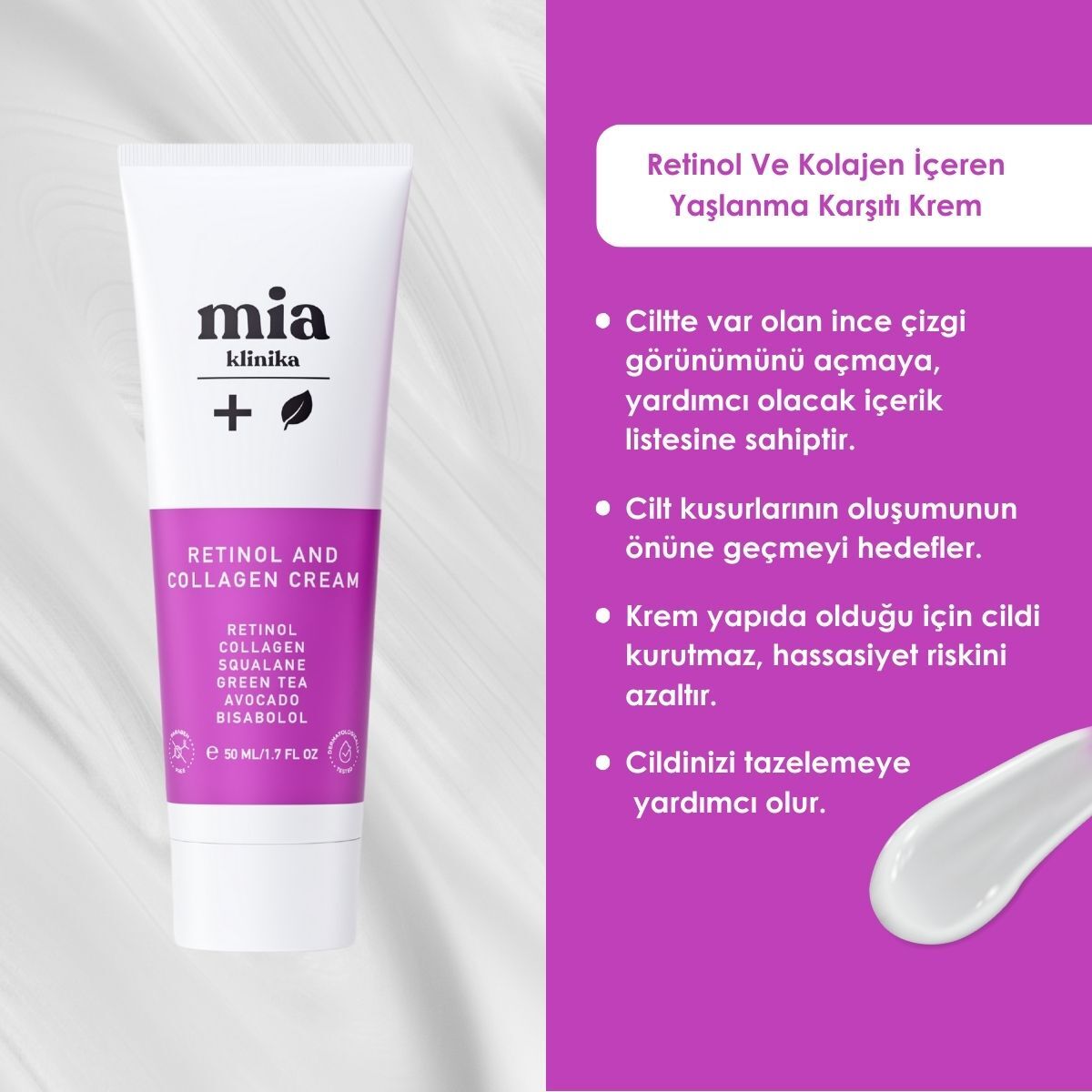  MIA KLINIKA MIA KLINIKA Mia Klinika Retinol ve Kolajen İçeren Yaşlanma Karşıtı Krem 50 ml  1 of 4 