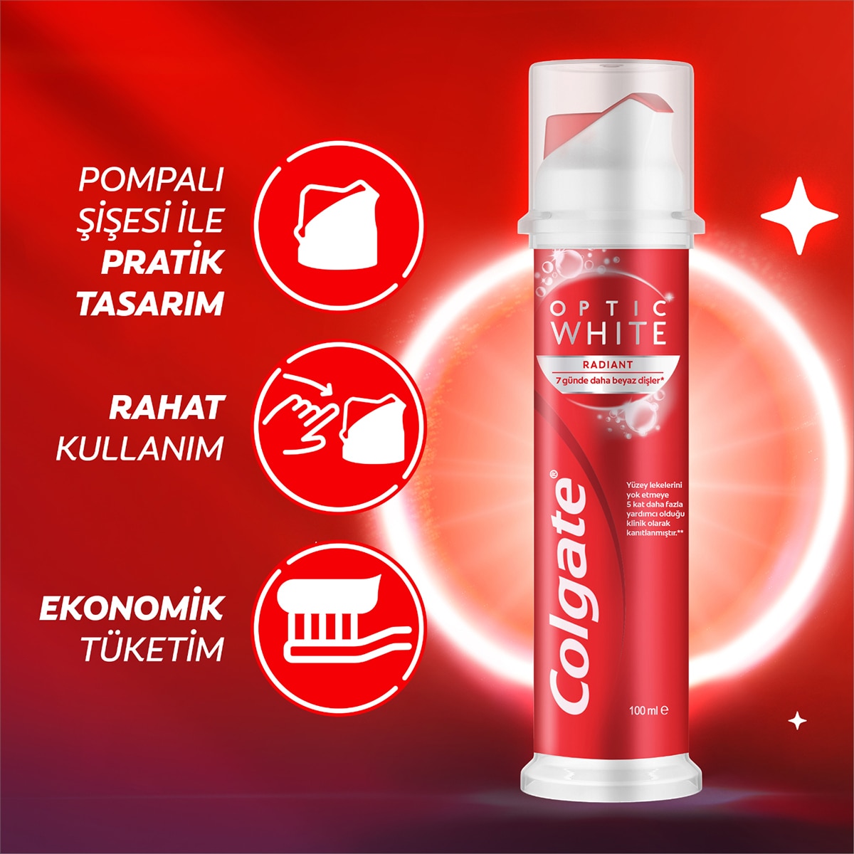  COLGATE COLGATE Colgate Optik Beyaz Pompa Diş Macunu 100 ml  1 of 5 