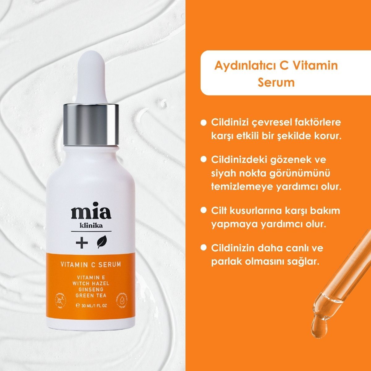  MIA KLINIKA MIA KLINIKA Mia Klinika Aydınlatıcı C Vitamin Serum Gözenek Siyah Nokta ve Sivilce Karşıtı 30 ml  1 of 4 