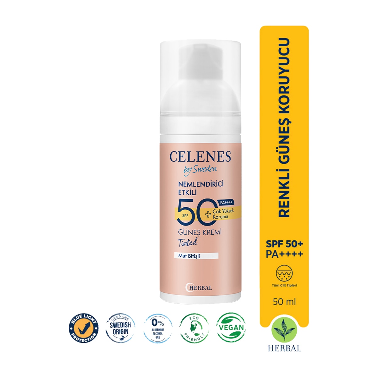 CELENES CELENES SUN Celenes Herbal Renkli Yüz Güneş Kremi SPF50+ PA++++ 50 ml Light 1 of 4