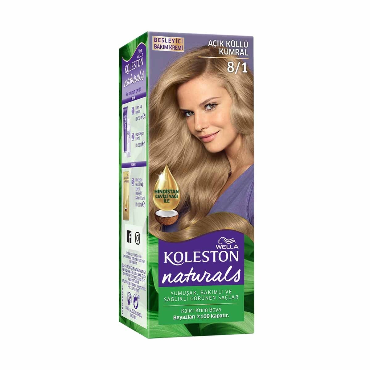  KOLESTON NATURALS KOLESTON NATURALS Wella Koleston Naturals Saç Boyası 8/1 Açık Küllü Kumral  1 of 7 
