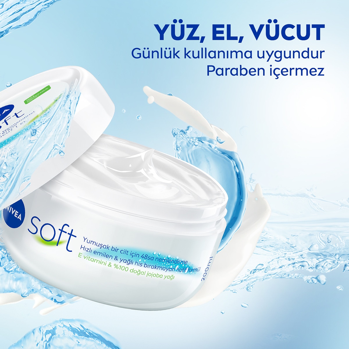 NIVEA SOFT NIVEA SOFT Nivea Soft Nemlendirici Bakım Kremi Yüz ve Vücut 100 ml El Jojoba Yağı ve E Vitamini Tüm Ciltler 1 of 6