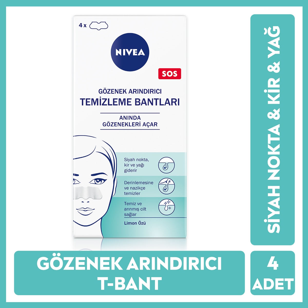 NIVEA VISAGE NIVEA VISAGE Nivea Siyah Nokta ve Gözenek Temizleyici T-Bölgesi Bant 4 Adet 1 of 7