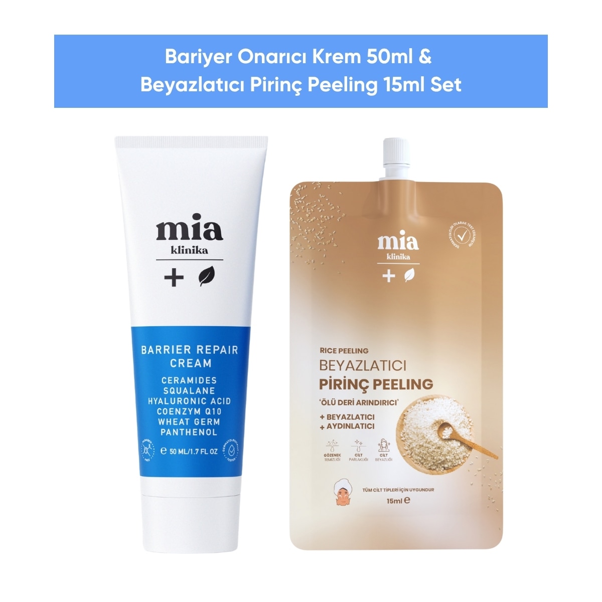  MIA KLINIKA MIA KLINIKA EXC. Mia Klinika Beyazlatıcı Pirinç Peeling 15 ml + Bariyer Onarıcı Krem 50 ml  1 of 6 
