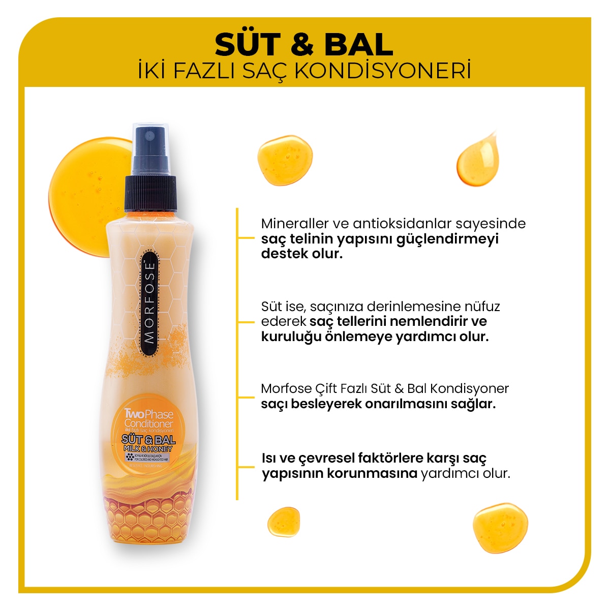 MORFOSE MORFOSE Morfose Çift Fazli Sıvı Saç Krem Süt Bal 240 ml 1 of 5