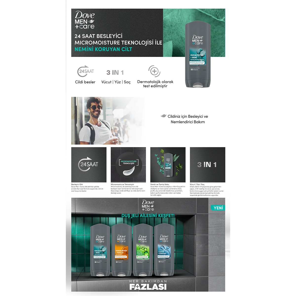  DOVE MEN DOVE MEN Dove Men +Care Eucalyptus + Mint Duş Jeli 400 ml  1 of 11 