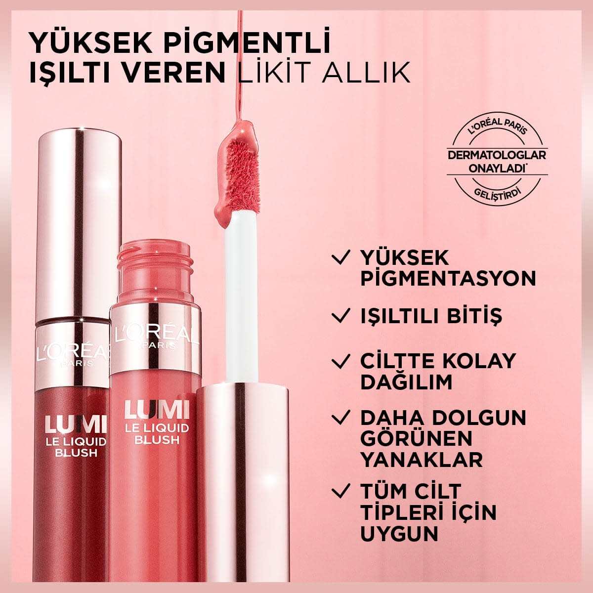  LOREAL PARIS LOREAL PARIS L'Oreal Paris Lumi Blush Yoğun Pigmentli ve Işıltılı Likit Allık Glowy Gold Pink  1 of 9 