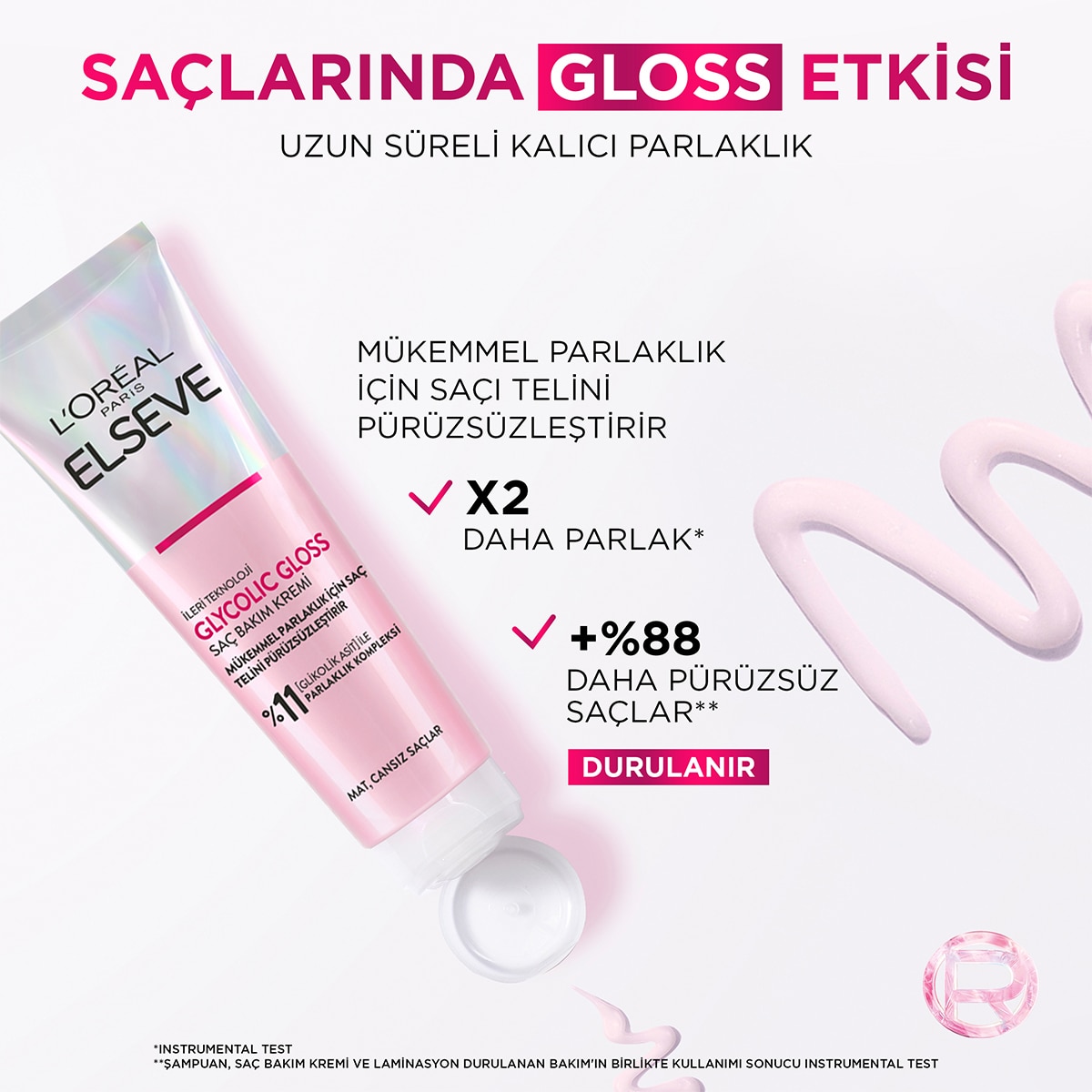  ELSEVE ELSEVE L'Oreal Paris Elseve Glycolic Gloss Mükemmel Parlaklık için Pürüzsüzleştirici Saç Kremi 150 ml  1 of 6 