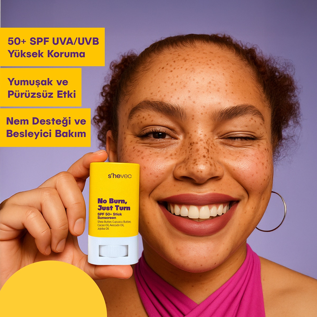  SHE VEC SHE VEC She Vec No Burn Just Turn Stick Güneş Kremi SPF50 15 g  1 of 5 