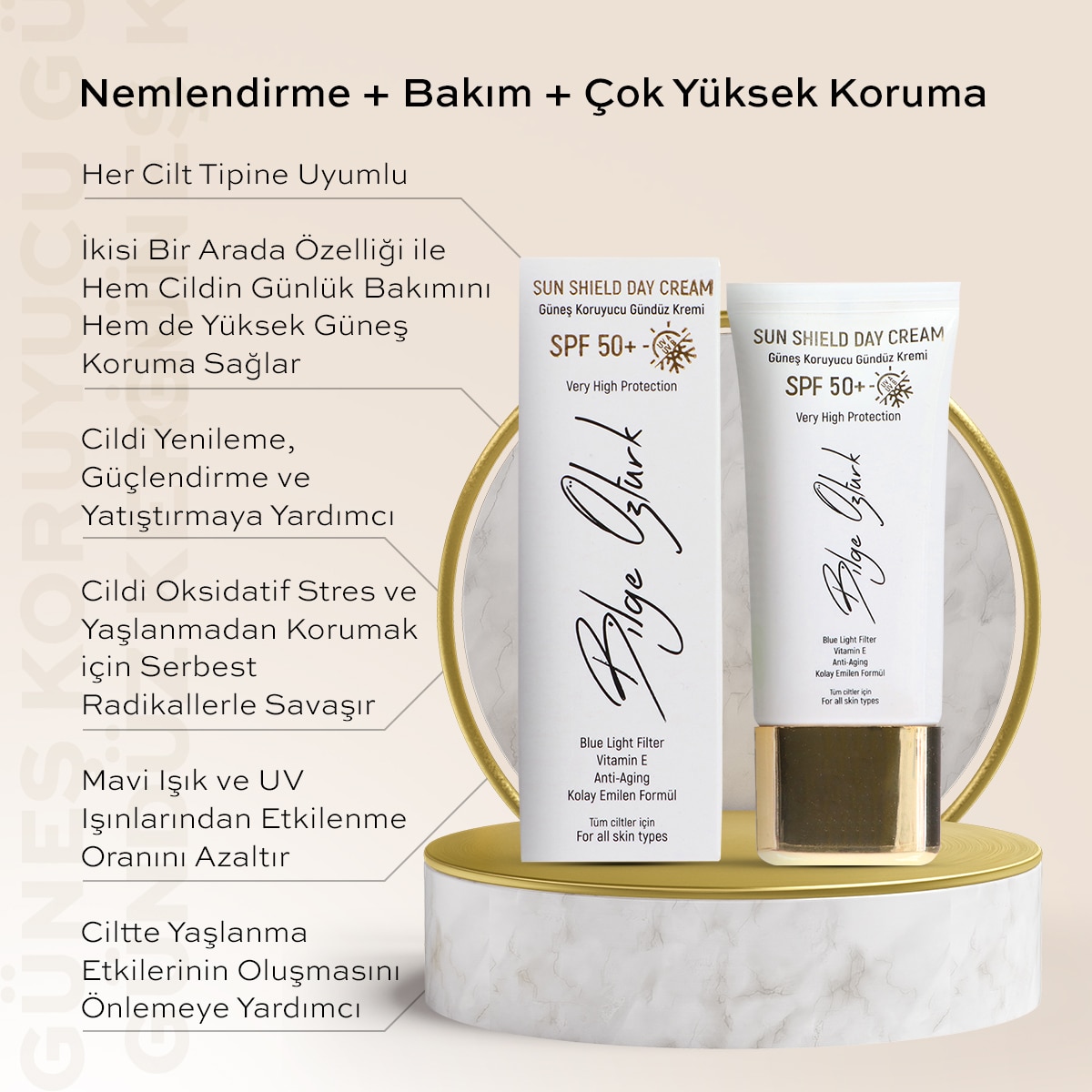  BİLGE ÖZTÜRK BİLGE ÖZTÜRK Bilge Öztürk Sun Shield Gündüz Kremi Spf50 50 ml  1 of 4 