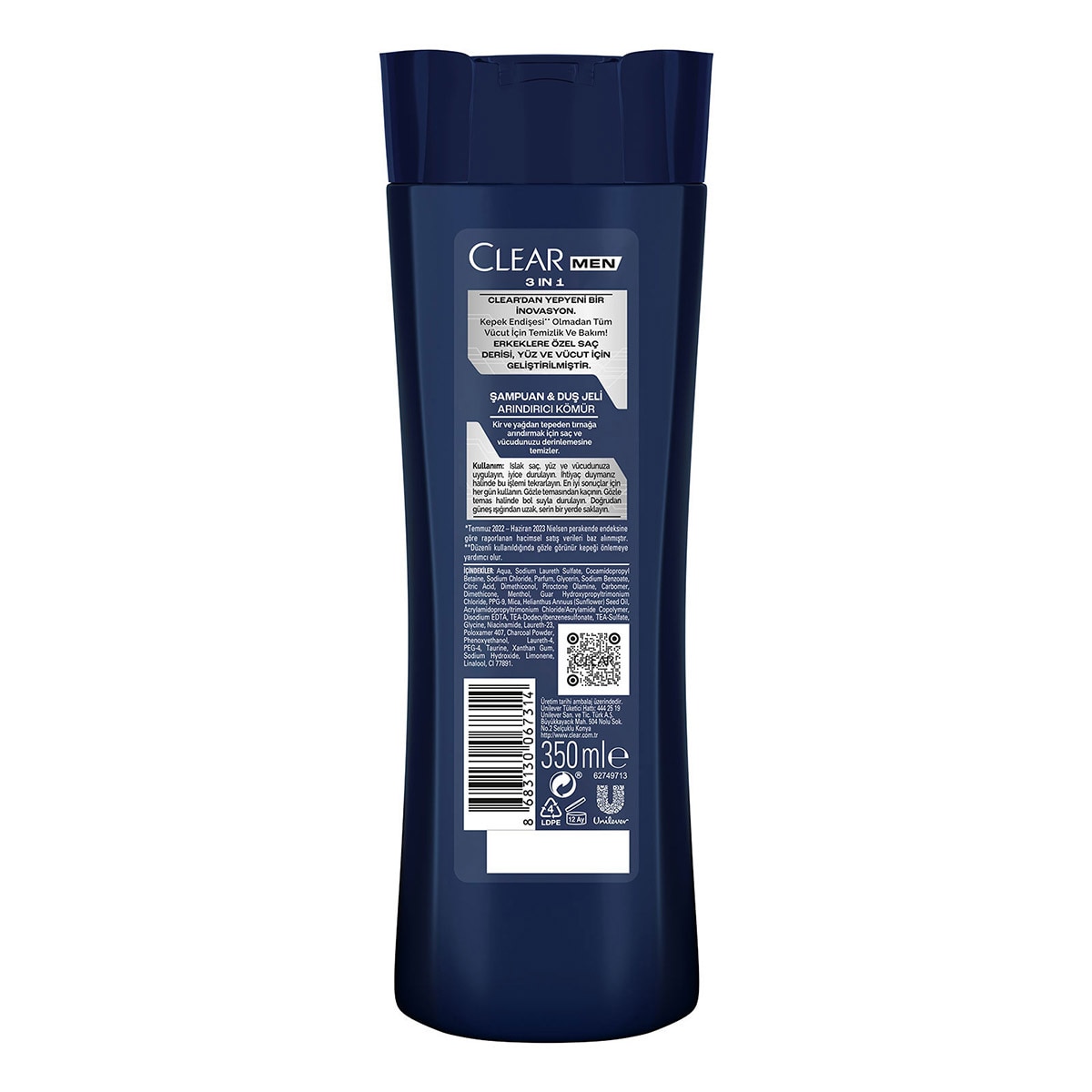  CLEAR CLEAR Clear Men 3in1 Şampuan ve Duş Jeli Arındırıcı Kömür 350 ml  1 of 7 