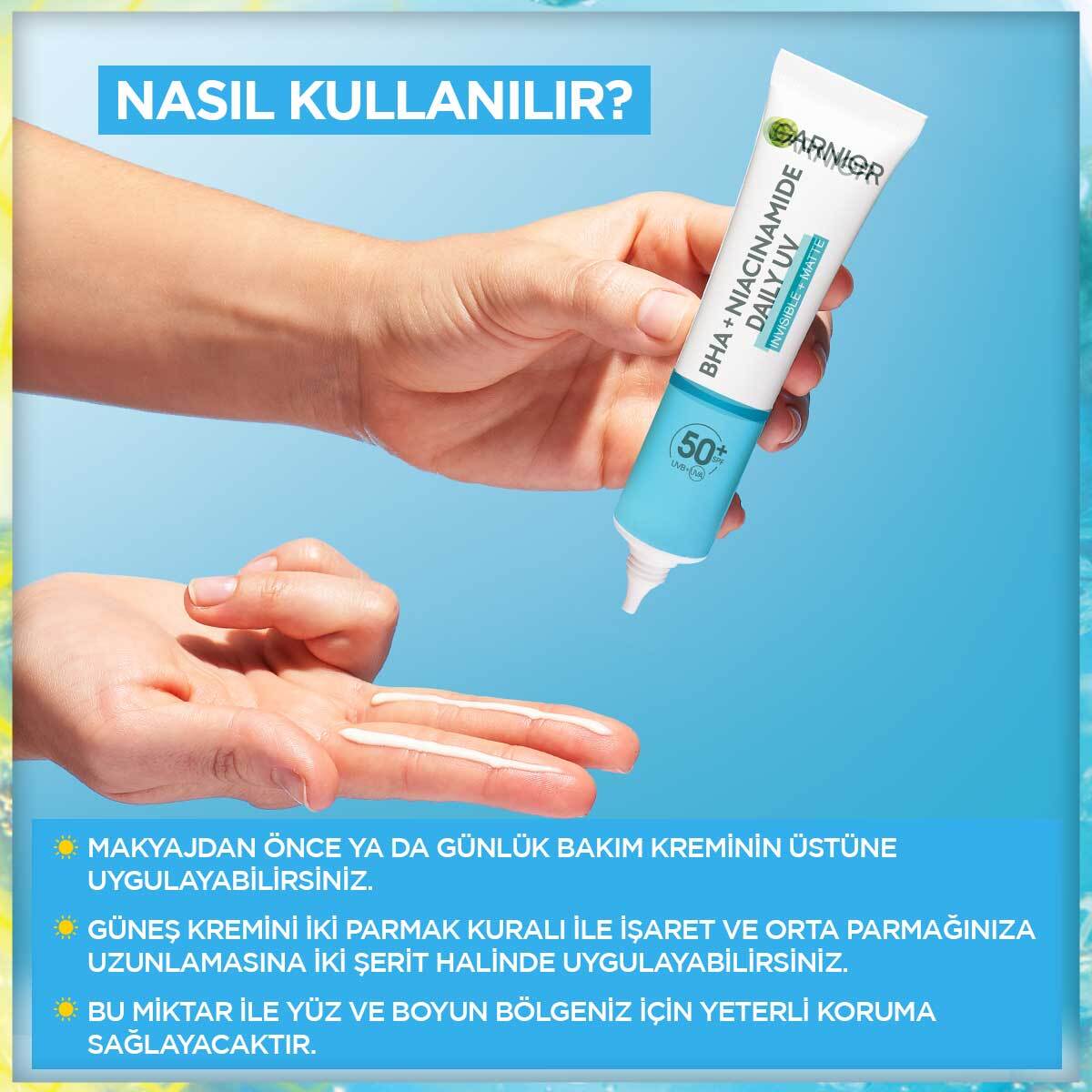  GARNIER GARNIER Garnier Saf ve Temiz BHA Niasinamid Günlük Yüz Güneş Kremi SPF50+ 40 ml  1 of 7 