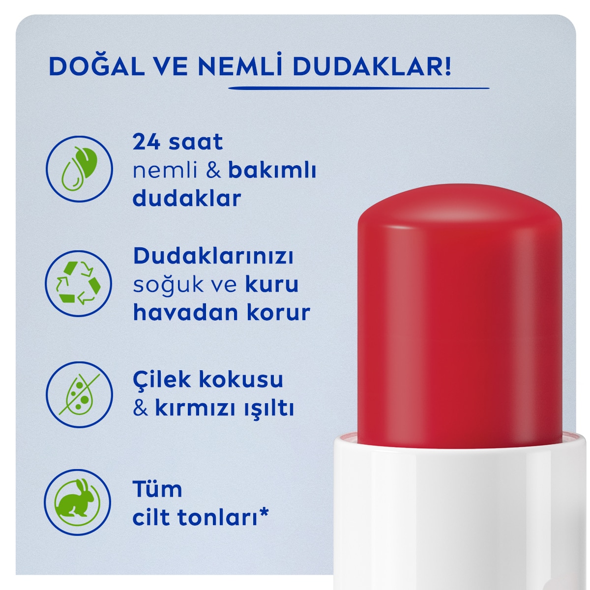  NIVEA LIP CARE NIVEA LIP CARE Nivea Dudak Bakım Kremi ve Dudak Parlatıcı Çilek 4,8 g 24 Saat Nem  1 of 6 