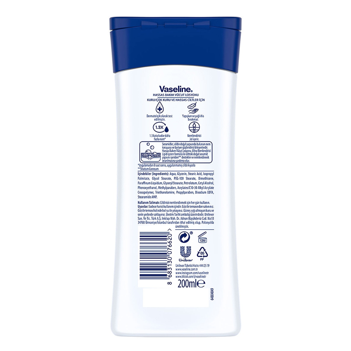  VASELINE VASELINE Vaseline Vücut Losyonu Hassas Bakım Kuru Çok Kuru ve Hassas Ciltler İçin 200 ml  1 of 10 