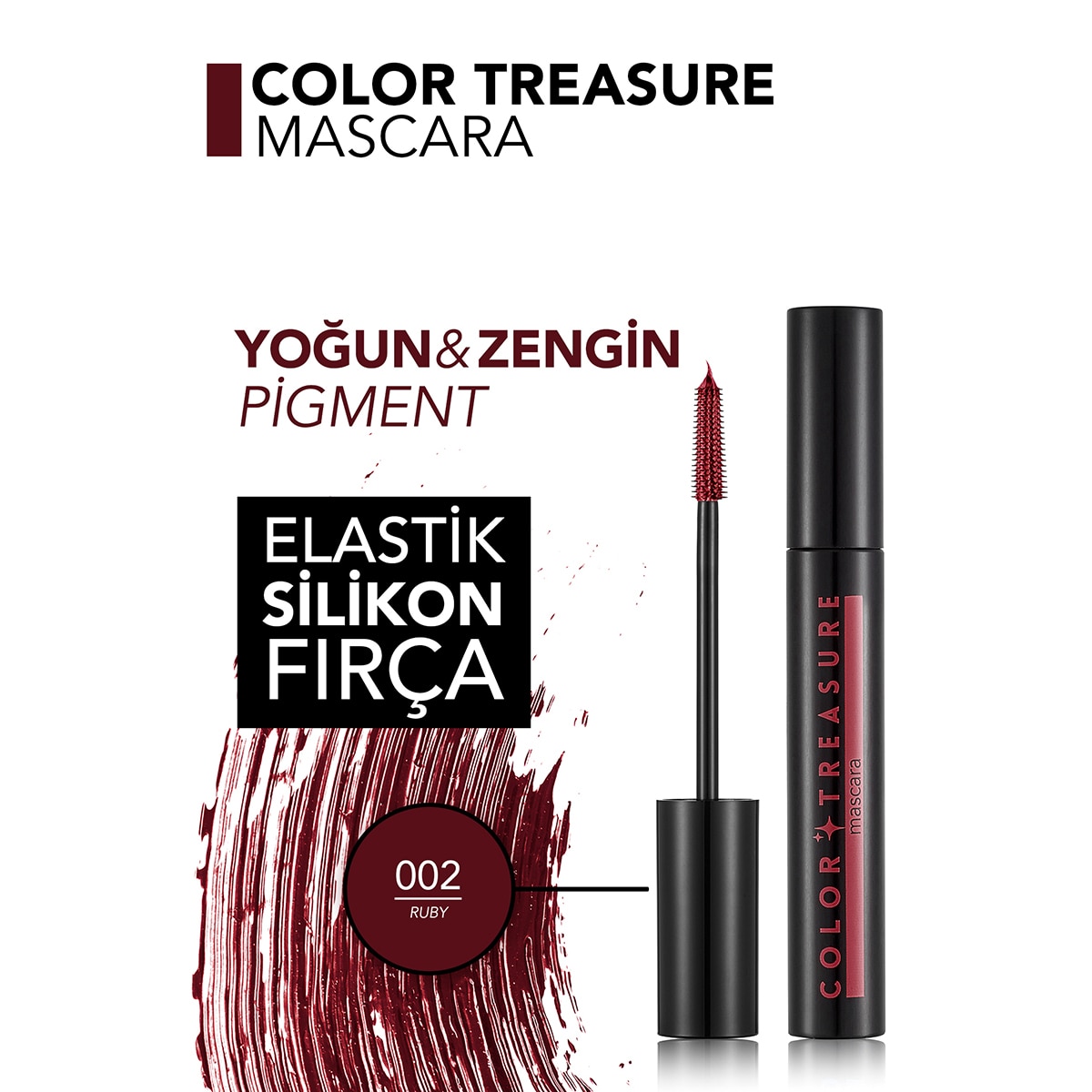  FLORMAR FLORMAR EXC. Flormar Color Treasure Yoğun Pigment Veren Renkli Maskara - 002 Ruby  1 of 6 