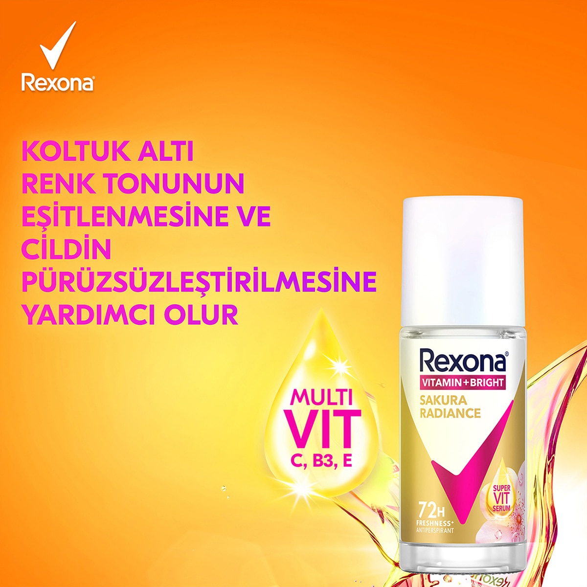  REXONA REXONA Rexona Vitamin + Bright Kadın Roll On Deodorant Sakura Radiance 45 ml  1 of 9 