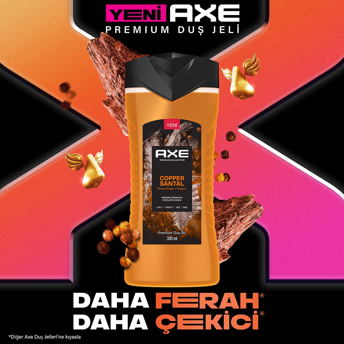 AXE Axe Premium Collection Duş Jeli Copper Santal 3in1 Vücut Saç