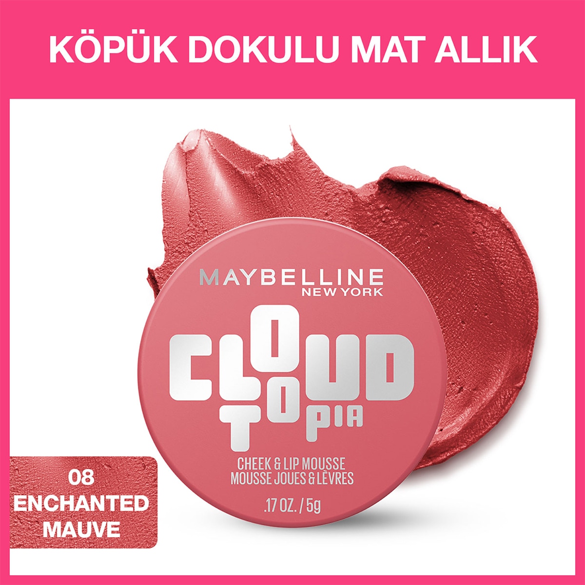  MAYBELLINE MAYBELLINE Maybelline New York Cloudtopia Köpük Dokulu Mat Allık 08 Enchanted Mauve 