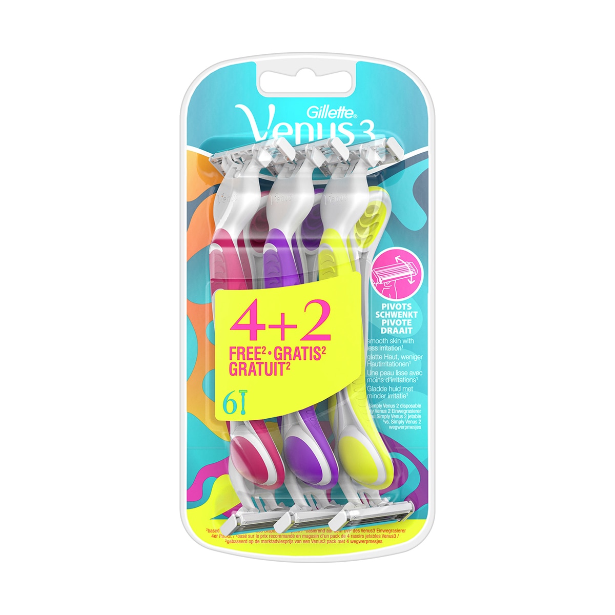  GILLETTE VENUS GILLETTE VENUS Gillette Venus Renkli Kullan At Tıraş Bıçağı 3 Bıçaklı 4+2 Adet  1 of 6 